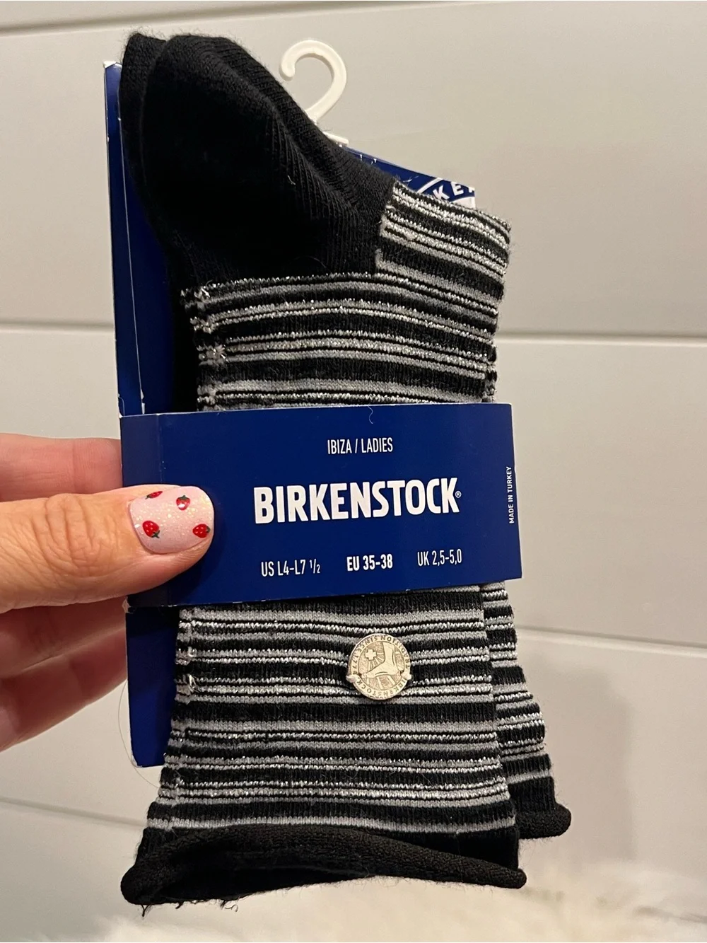 Birkenstock Ladies Black & Gray Striped Socks Ibiza luxe